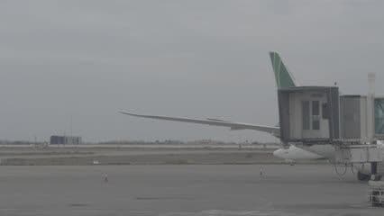 An Iraqi Airways plane taking off from the runway at Baghdad Airport