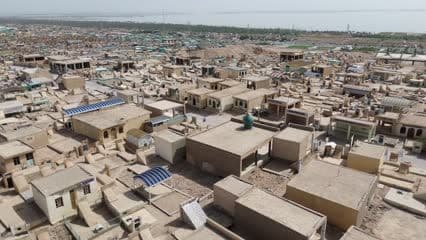 Wadi al-Salam Cemetery, Najaf, close-up aerial view