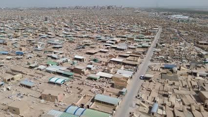 Wadi al-Salam Cemetery, aerial view, graves, streets