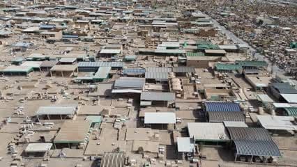 Wadi al-Salam Cemetery, Najaf, aerial shot with sideways movement
