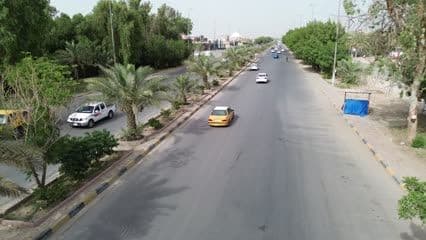 Green Belt Street, Najaf, cars, trees