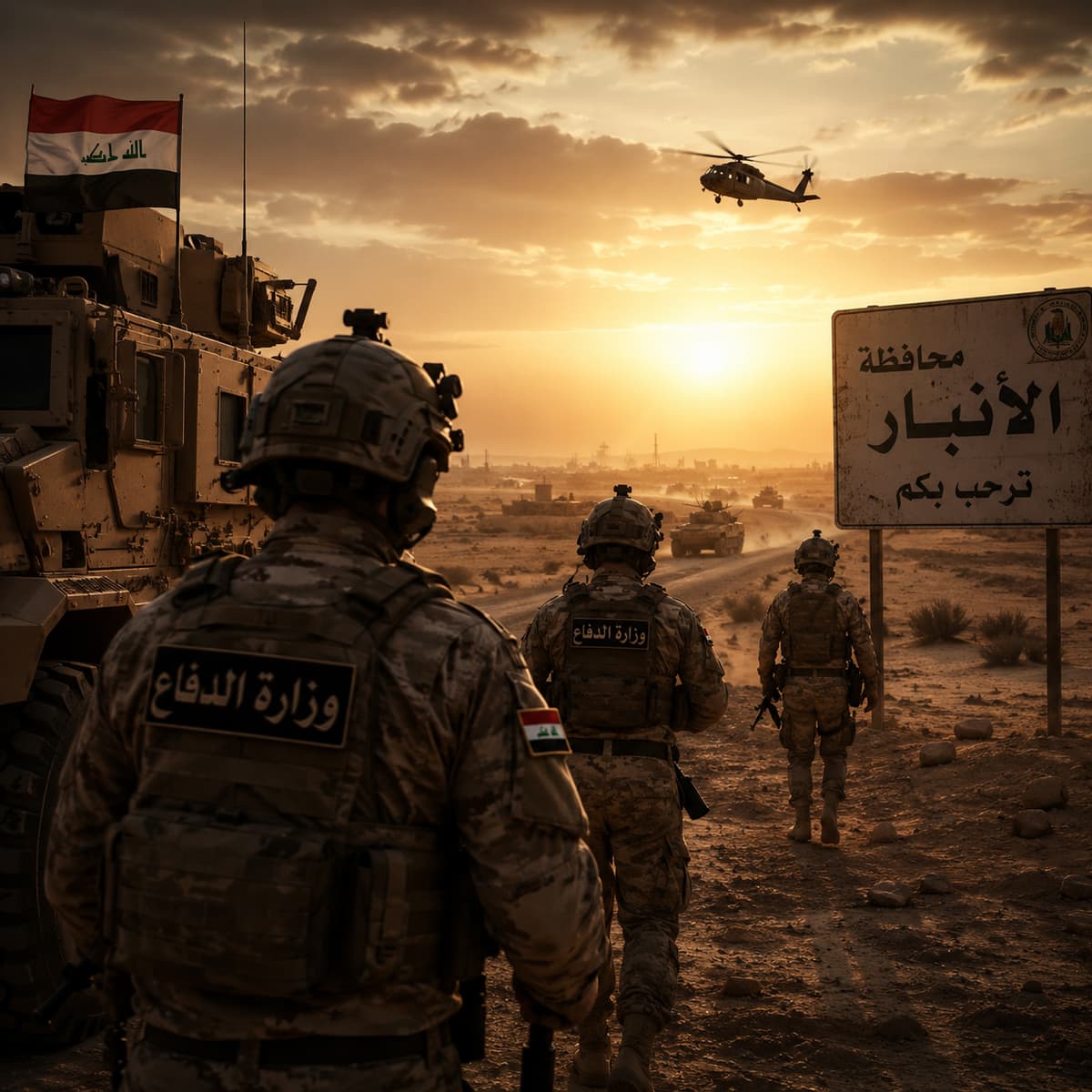A security operation in Anbar concludes with the destruction of explosive belts, military equipment, and a terrorist vehicle